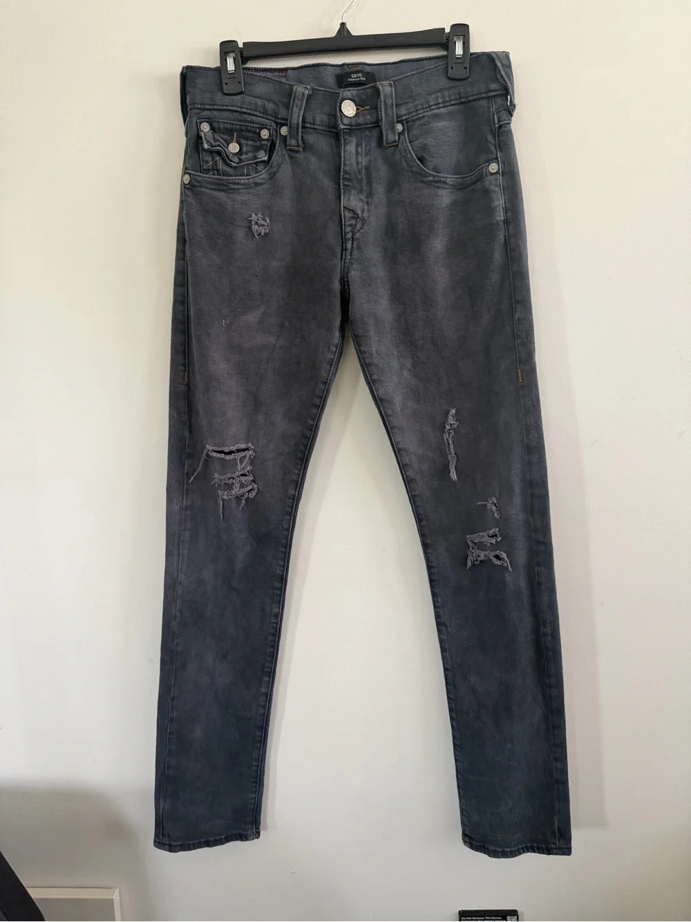 True Religion Men's Skinny Ripped Jeans in Faded Charcoal